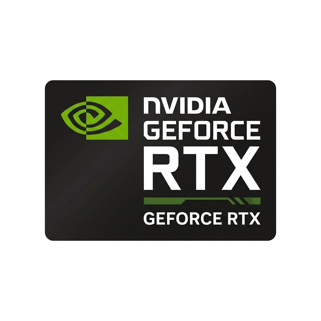 Sticker oficial de tarjeta de video NVIDIA GeForce RTX sobre fondo blanco.