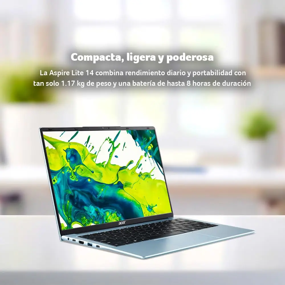 Acer Laptop Aspire Lite 14’’ | Intel Ci3-N355, 8 núcleos | 8GB RAM | 512GB SSD | Panel IPS WUXGA | Protección contra Robo y catástrofes Naturales por 1 año (Directo