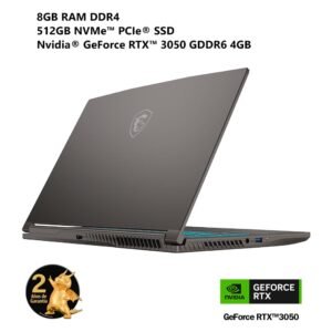 MSI Laptop Gaming Thin 15 Intel® Core™ i5-12450H NVIDIA GeForce RTX3050 8GB RAM/512GB SSD 15.6" FHD 144Hz Gris, Teclado en español/2 años de garantía