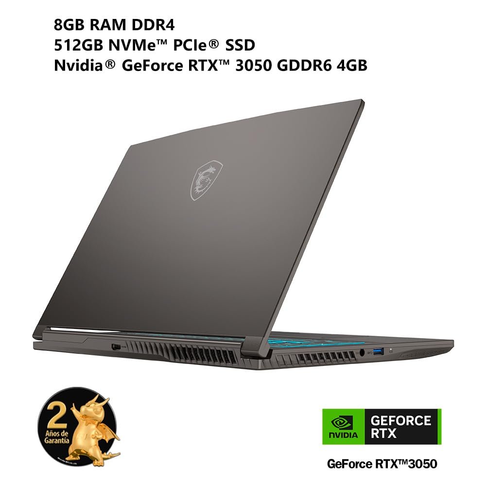 MSI Laptop Gaming Thin 15 Intel® Core™ i5-12450H NVIDIA GeForce RTX3050 8GB RAM/512GB SSD 15.6″ FHD 144Hz Gris, Teclado en español/2 años de garantía MSI Laptop Gaming Thin 15 Intel® Core™ i5-12450H NVIDIA GeForce RTX3050 8GB RAM/512GB SSD 15.6" FHD 144Hz Gris, Teclado en español/2 años de garantía