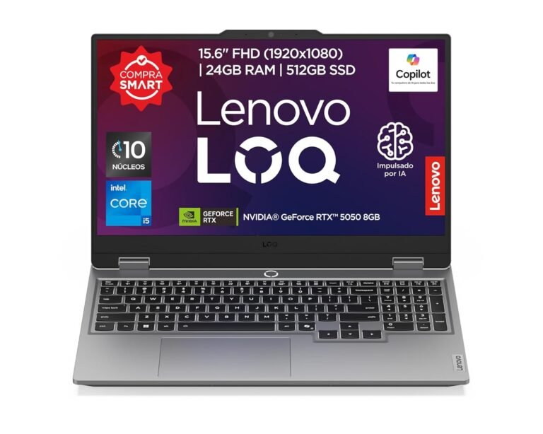 Lenovo Laptop Gamer LOQ RTX 5050|15.6" FHD Intel Core i5 |24GB RAM 512GB SSD| PC con IA | NVIDIA GeForce| Teclado Retroiluminado, Windows 11 Home