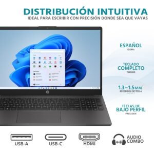 HP Laptop 250 G10 Intel Core i3 N305 16GB 512GB SSD 15.6" W11 Teclado Español Mouse DXT Ideal para Estudiante y Oficina