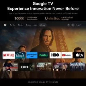 Imagen de la interfaz de usuario de Google TV oficial en el proyector Wanbo X5 Pro.