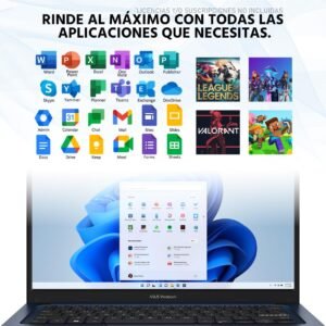 Demostración del rendimiento de la Laptop Asus Vivobook 14 F1404ZA-I524512 ejecutando múltiples aplicaciones de ofimática, Excel y multitarea fluida apoyada por sus gráficos Intel Iris Xe.
