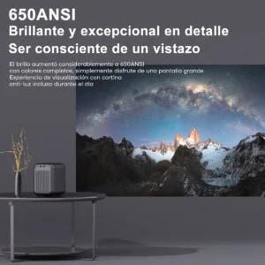 Proyección nítida de un paisaje nocturno que demuestra el rendimiento de los 650 lúmenes ANSI del mini Proyector portatil Wanbo TT en ambientes controlados.