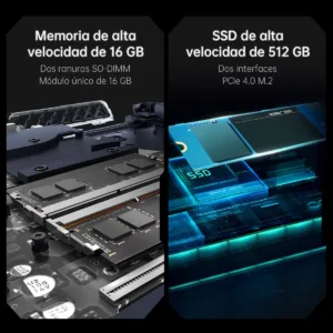 Vista de los componentes internos de la laptop Thunderobot 911X destacando sus dos ranuras para memoria RAM DDR5 y su almacenamiento SSD M.2 PCIe 4.0.