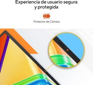 Acercamiento al marco superior de la pantalla que detalla el protector de cámara o deslizador mecánico para bloquear la privacidad de la webcam.