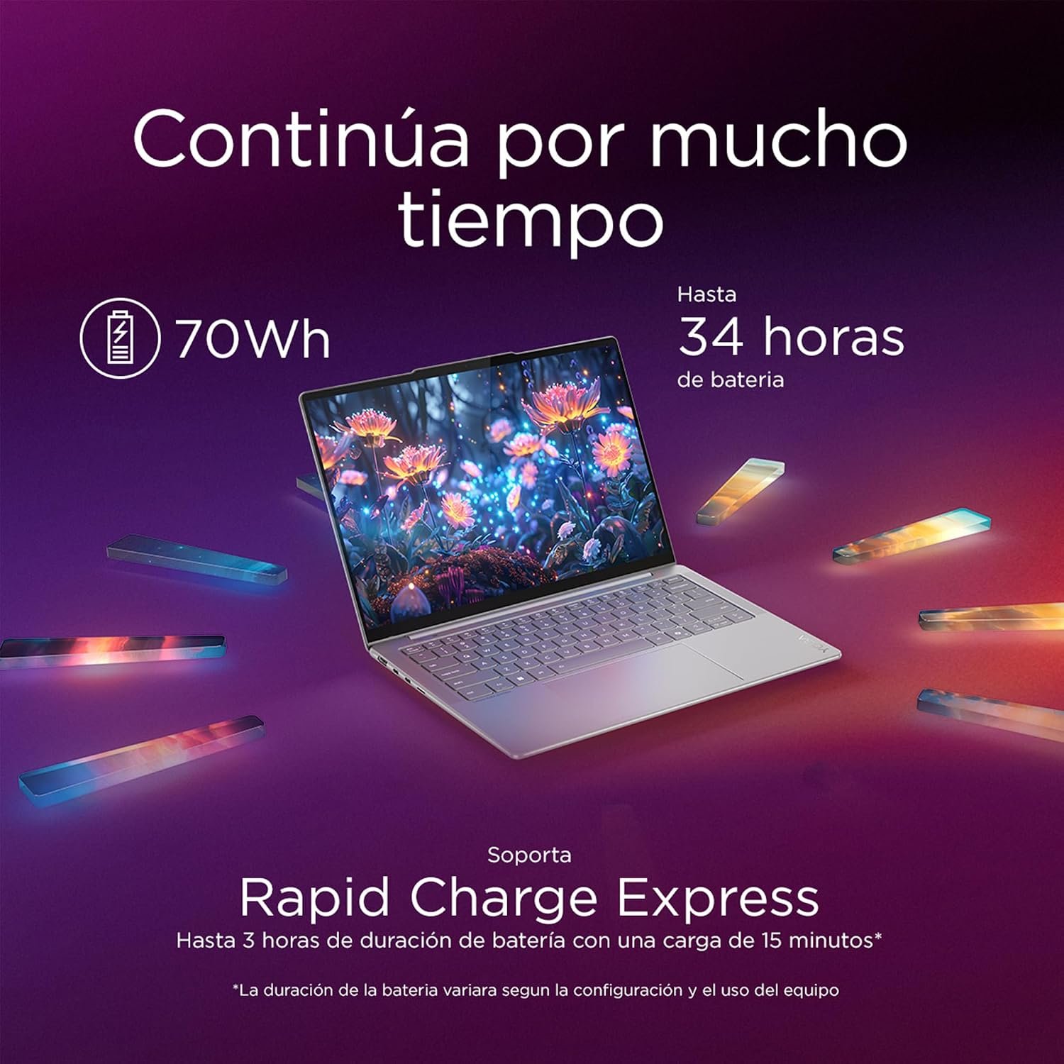 Batería de larga duración y carga rápida Batería de 70Wh con autonomía de larga duración y carga rápida Rapid Charge Express