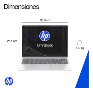 Esquema de dimensiones y peso ligero de la laptop HP OmniBook 5