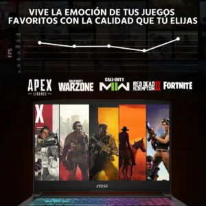 Gráfico de rendimiento de FPS en juegos populares ejecutados en un equipo portátil de alto desempeño