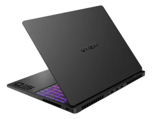 Vista posterior de equipo portátil Omen con chasis negro mate y rejillas de ventilación traseras