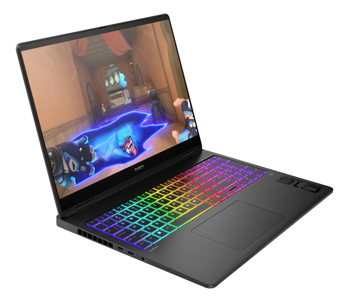 Laptop Gamer en Acción Computadora de alto rendimiento ejecutando videojuego con iluminación de teclado multicolor