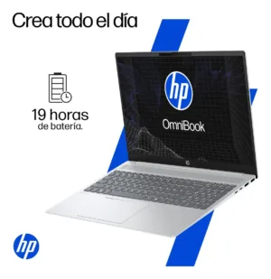 Laptop HP OmniBook 5 destacando la duración de batería de 19 horas