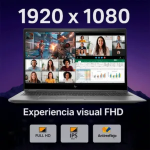 Laptop mostrando pantalla dividida con videojuegos, videollamada y hoja de cálculo sobre fondo oscuro.