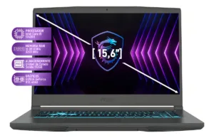 Pantalla de 15.6 pulgadas de equipo portátil MSI con desglose de procesador y memoria RAM
