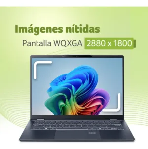 Laptop abierta mostrando pantalla con resolución WQXGA 2880 x 1800 sobre fondo verde.