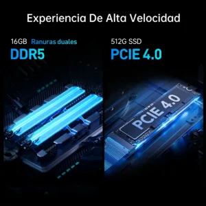Componentes de memoria RAM DDR5 de doble canal y almacenamiento SSD PCIe 4.0 ultra rápido
