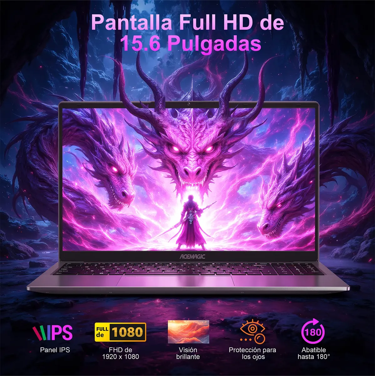 Pantalla Abatible 180 grados Panel IPS de alta definición con bisagra abatible de 180 grados y protección ocular