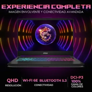 Pantalla QHD con tecnología Wi-Fi 6E y cobertura de color DCI-P3 al 100% en notebook de alto nivel
