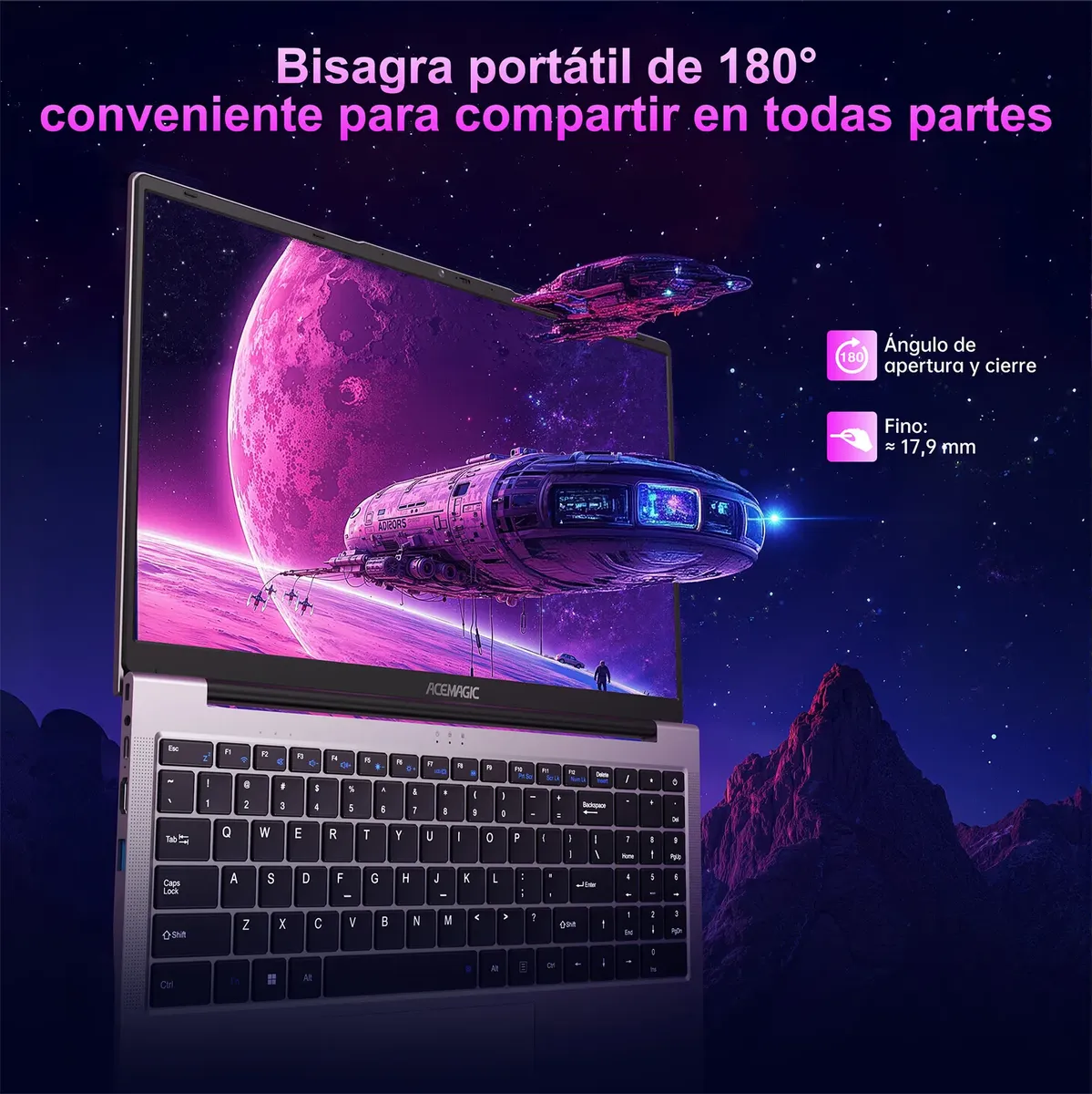 Diseño y Teclado Teclado retroiluminado y diseño de perfil ultra delgado con apertura de pantalla