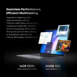 Portátil ejecutando múltiples ventanas para multitarea eficiente con 16GB de memoria RAM
