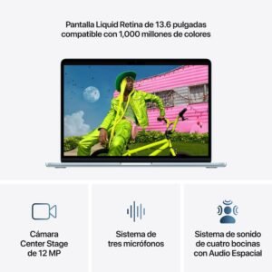 Especificaciones de la pantalla Liquid Retina de 13.6 pulgadas, cámara Center Stage y sonido espacial