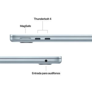 Detalle de los puertos laterales incluyendo MagSafe, Thunderbolt 4 y conector de audio para auriculares