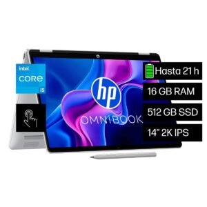 Laptop HP Omnibook con pantalla táctil, procesador Intel Core i5 y lápiz óptico incluido.