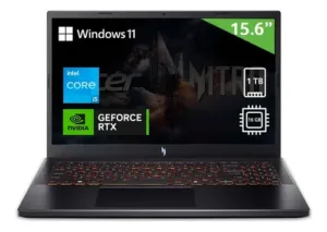 Laptop Gamer Nitro V 15 ANV15-52-593E mostrando pantalla de 15.6 pulgadas con especificaciones técnicas