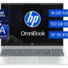 Laptop HP OmniBook 5 AI 16-af1072la mostrando pantalla principal con especificaciones técnicas