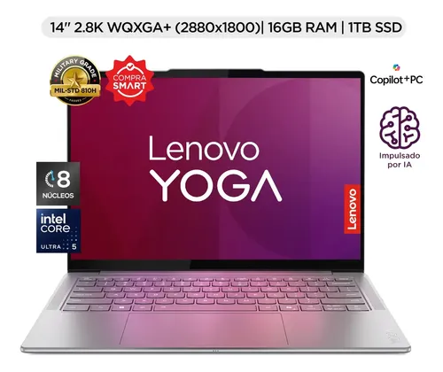 Laptop Lenovo Slim 7i de frente Laptop Lenovo Slim 7i abierta de frente mostrando pantalla de inicio Lenovo Yoga