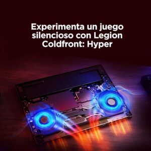 Vista interna de los ventiladores y el sistema de enfriamiento Legion Coldfront Hyper de la laptop, diseñado para un rendimiento térmico silencioso y eficiente.