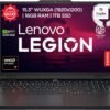 Vista frontal de la laptop Lenovo Legion destacando logotipos de características principales como NVIDIA GeForce RTX 5050, AMD Ryzen 7 y Windows Copilot IA.