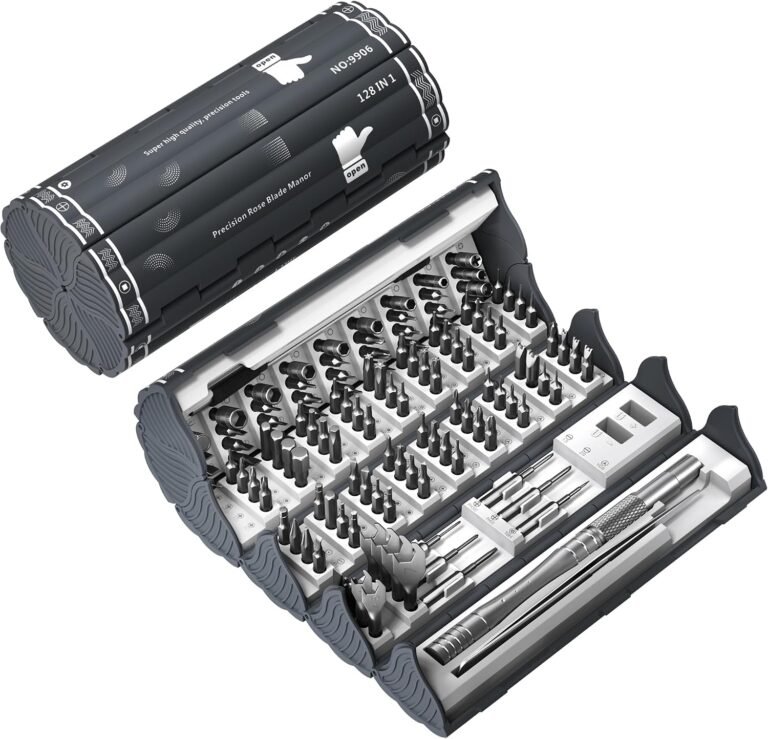 Estuche abierto del juego de destornilladores de precision vman wj003 con múltiples puntas y mango metálico.