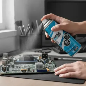 Aplicación de limpiador en aerosol dieléctrico sobre tarjeta de circuito impreso de computadora