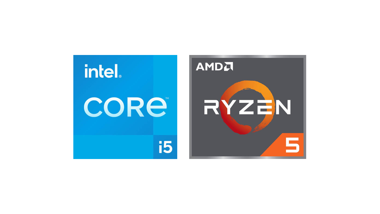 Logos oficiales de procesadores Intel Core i5 y AMD Ryzen 5.